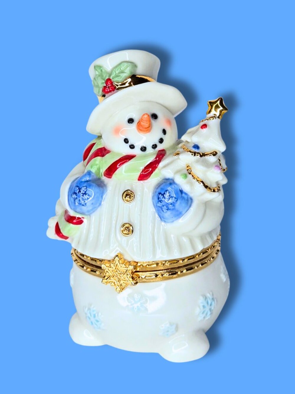 Vintage Christmas Snowman Trinket Box Ring Holder